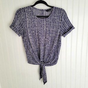 Lucky Brand blue white ribbed tie front shirt